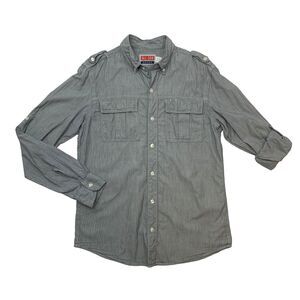 All-Son Brand Shirt Mens S Small Mini Striped Long Sleeve Cotton w/ 2 Pockets